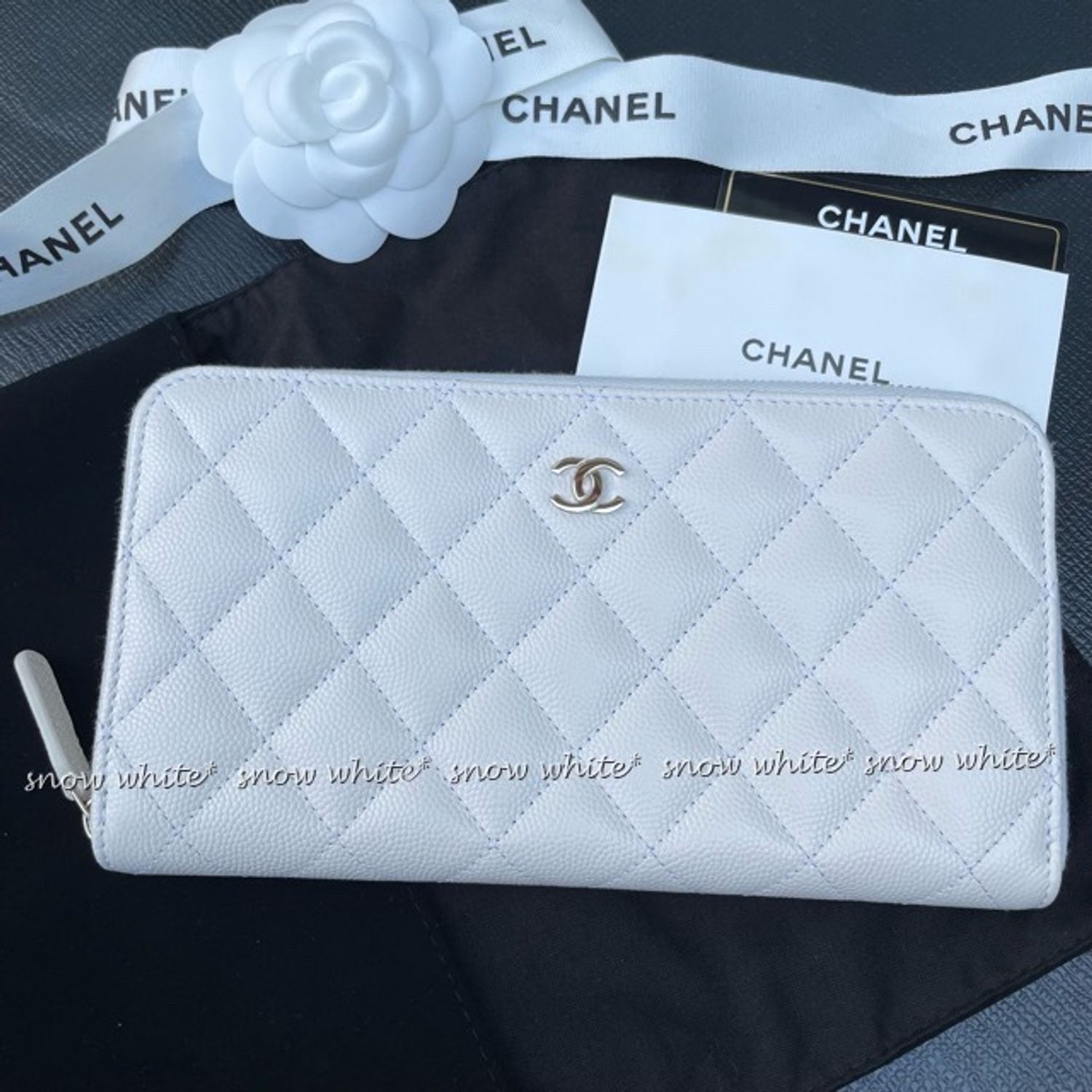 明日着 限定カラー♪ 白xキャビア マトラッセ ZIP 長財布 CHANEL 