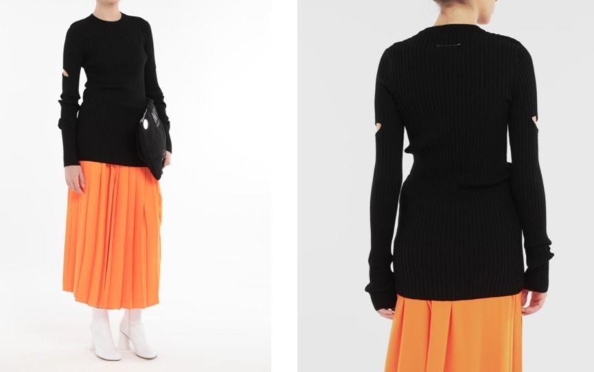MM6 MAISON MARGIELA トップス ニット リブ カットアウト 黒 (MM6 ...