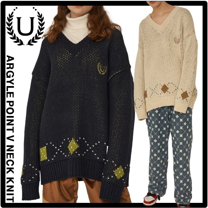 ☆送料・関税込☆UNALLOYED★ARGYLE POINT V NECK KNI.T★ニット ☆送料・関税込☆UNALLOYED★ARGYLE POINT V NECK KNI.T★ニット