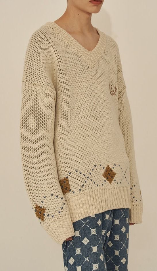 ☆送料・関税込☆UNALLOYED★ARGYLE POINT V NECK KNI.T★ニット ☆送料・関税込☆UNALLOYED★ARGYLE POINT V NECK KNI.T★ニット