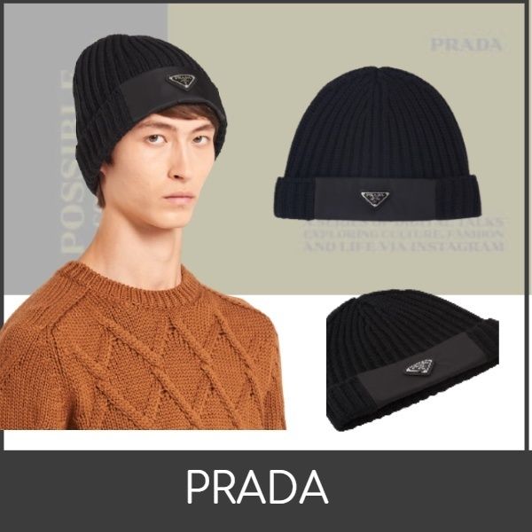 大人気【PRADA】Re-ナイロンギャバジンとウールニット帽 (PRADA/ニット 大人気【PRADA】Re-ナイロンギャバジンとウールニット帽 (PRADA/ニット