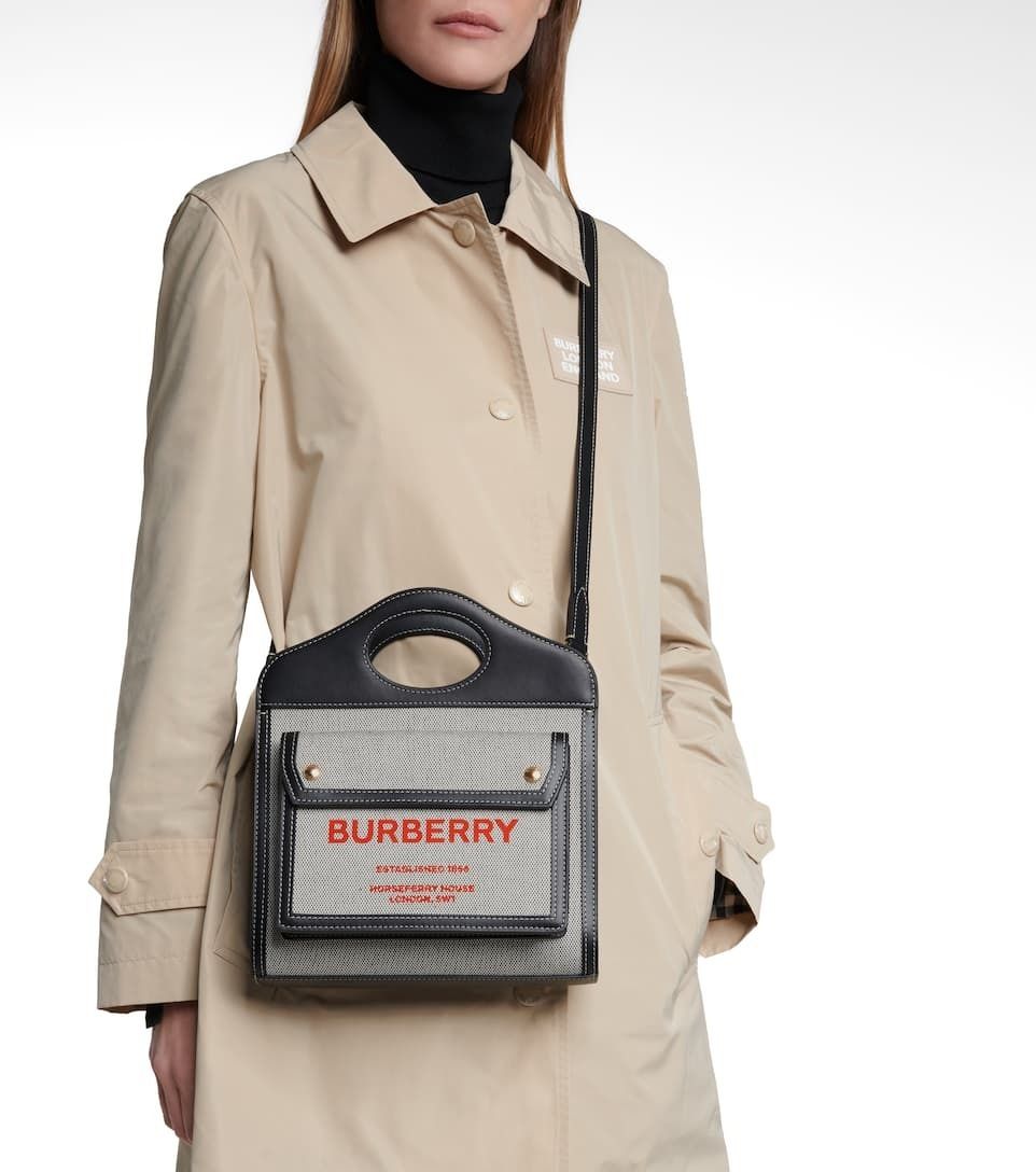 BURBERRY★ ミニ ツートン キャンバス＆レザー ポケットバッグ 独特の上品 独特の上品