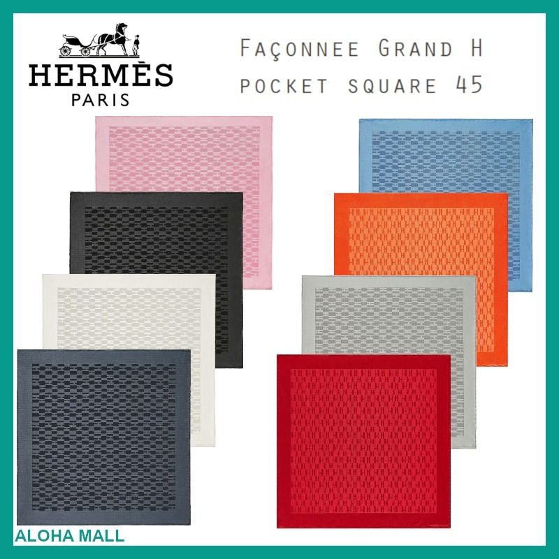 HERMES】Faconnee Grand H pocket square 45♪グランH♪ (HERMES HERMES】Faconnee Grand H pocket square 45♪グランH♪ (HERMES