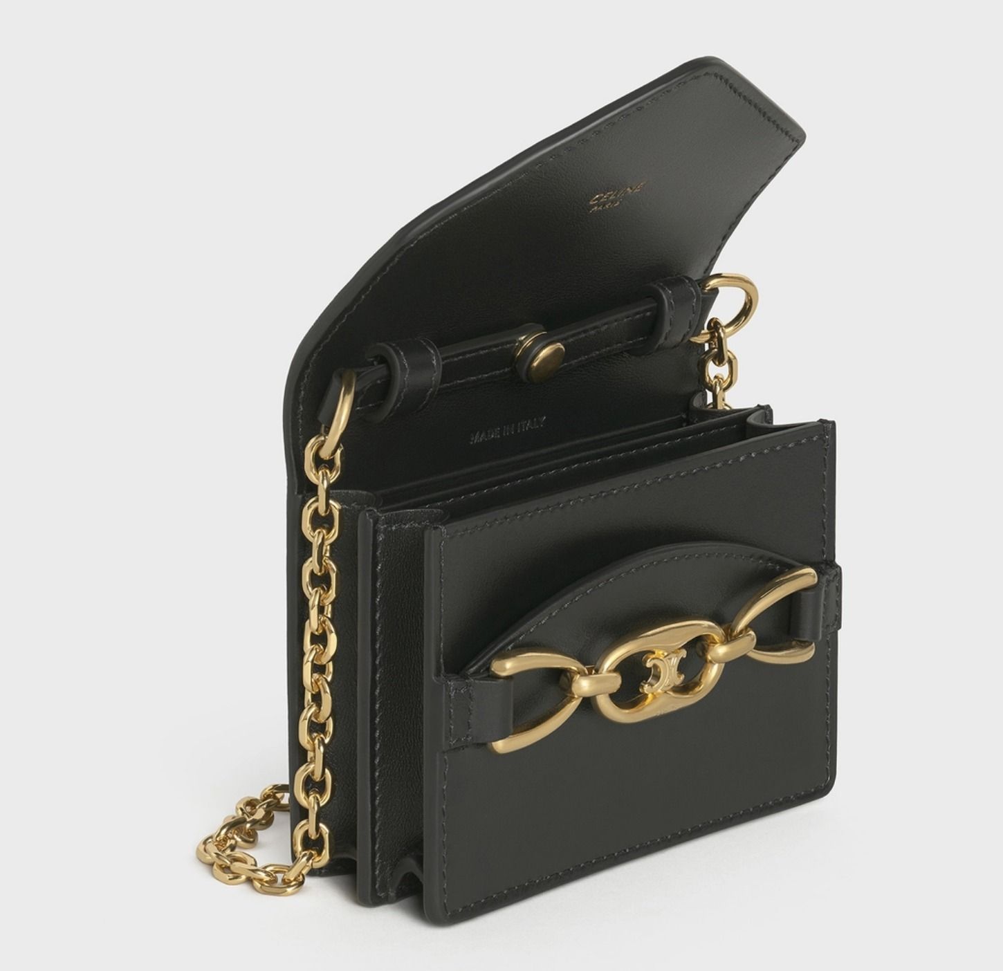 CELINE☆チェーン付きカードホルダー 大人ぽい 直営店舗買付 (CELINE 惑星科学者 クロエ カードホルダー 名刺入 ゴールド 直営店買付 新品 高級感 名刺入れ/定期入れ