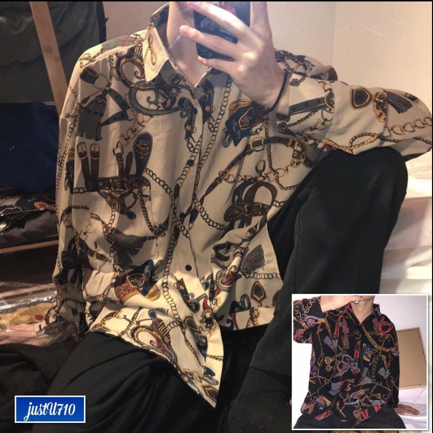 メンズ オープンカラー シャツ 花柄 総柄 ストリート ワンフォークロージング 1111clothing ◇総柄 オープンカラー