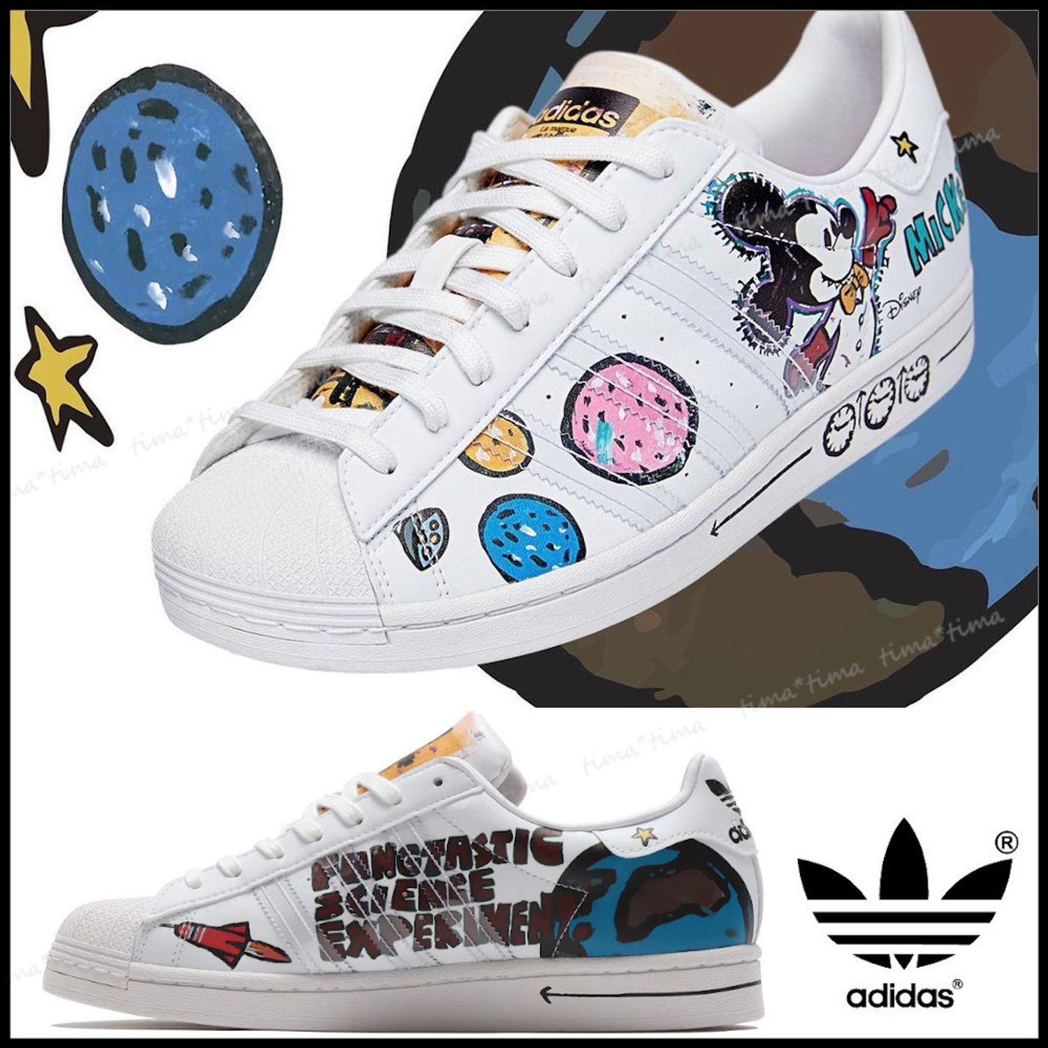 Adidas Disney Superstar 手描き風イラストのミッキー ペアok Adidas スニーカー Buyma