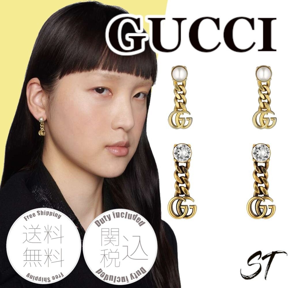 すぐ届く!GUCCI クリスタル/パール ダブルGピアス 関税込 (GUCCI