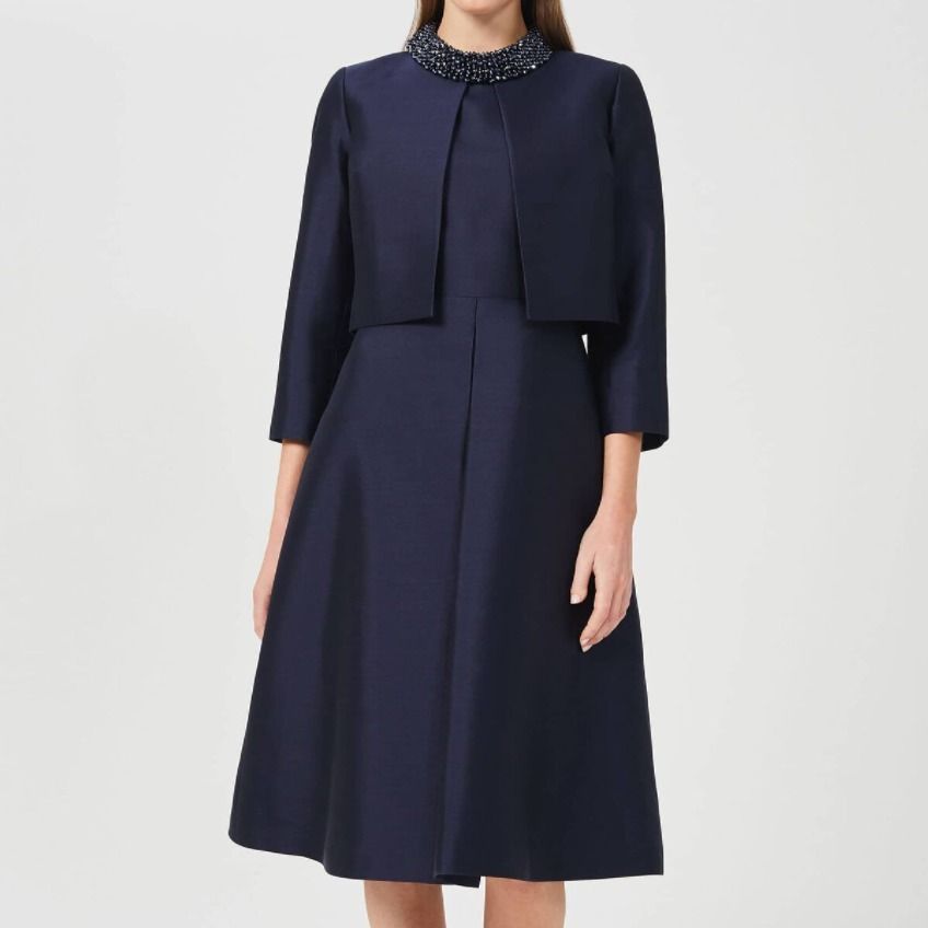 Hobbs London☆ウールシルクブレンド ノーカラージャケット Hobbs London☆ウールシルクブレンド ノーカラージャケット