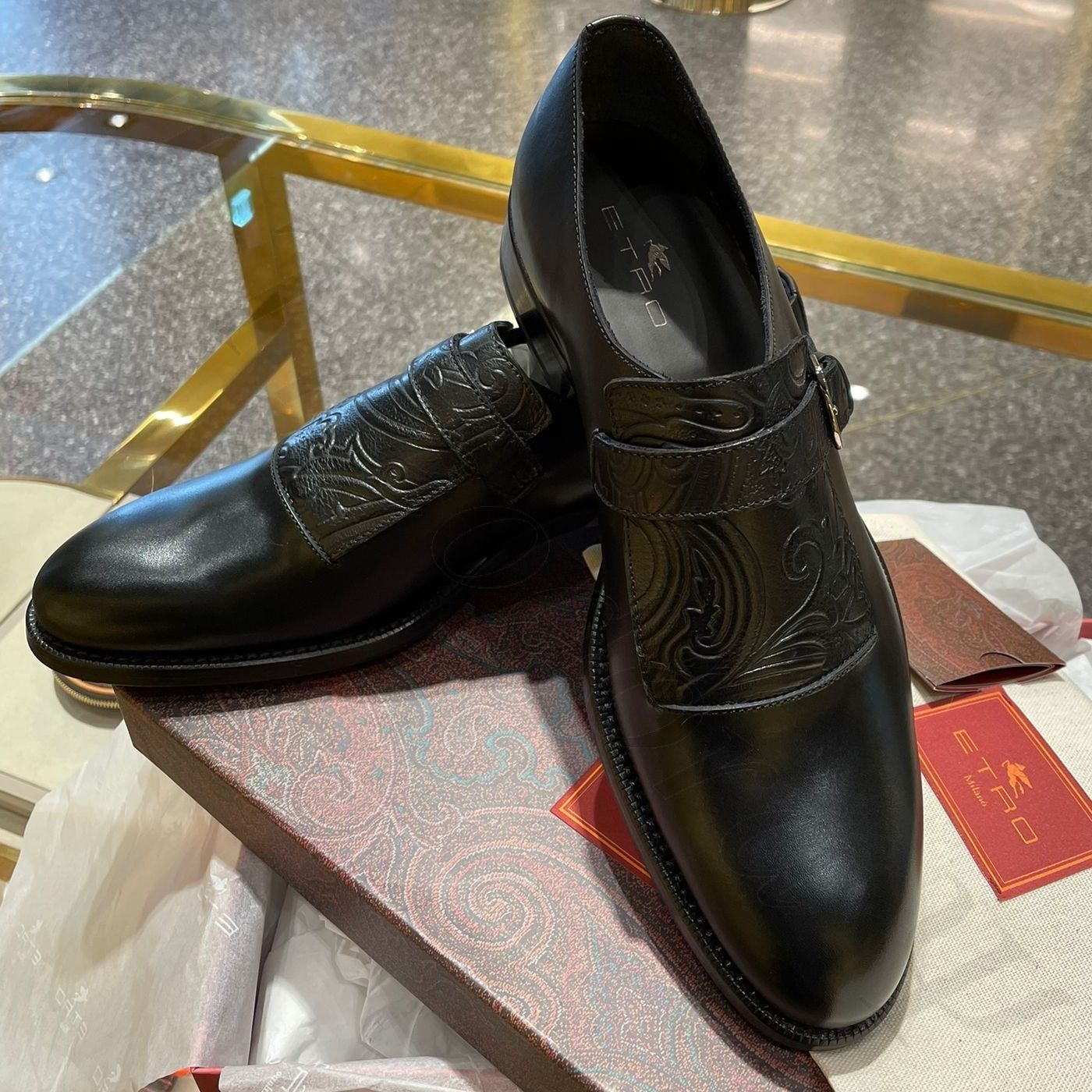 ETRO カーフレザー ペイズリー柄 モンクストラップシューズ (ETRO ETRO カーフレザー ペイズリー柄 モンクストラップシューズ (ETRO