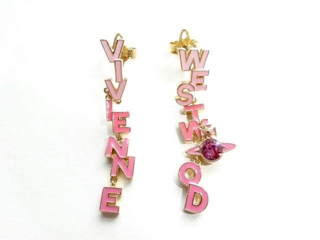 即発 Vivienne Westwood ピアス ゴールド ピンク ロゴ SOHO ORB