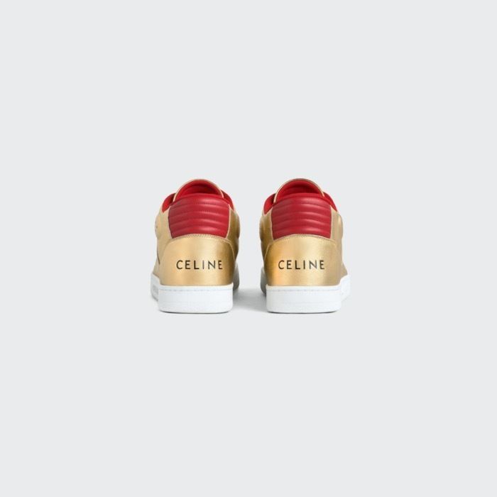 メンズ 新作 CELINE 直営店 ミッドスニーカー ロゴ 金赤 (CELINE メンズ 新作 CELINE 直営店 ミッドスニーカー ロゴ 金赤 (CELINE