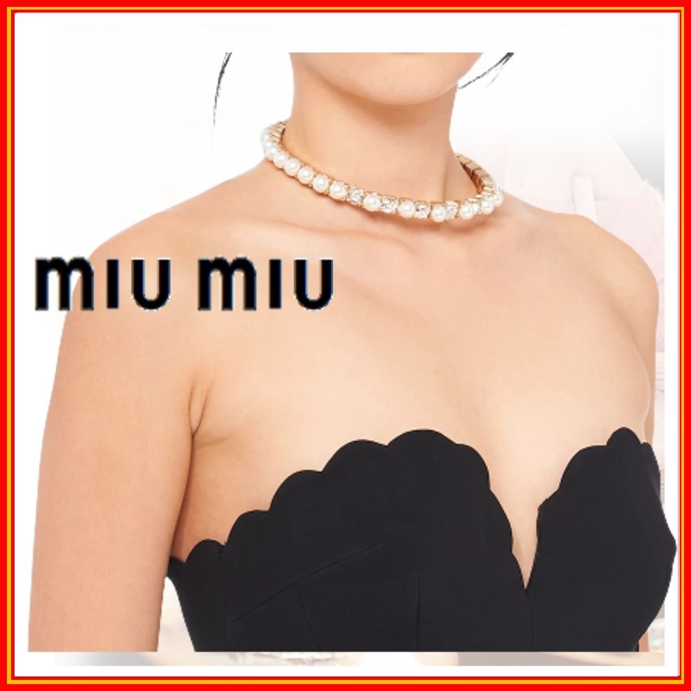 してした miumiu - ミュウミュウ クリスタル付きパールネックレスの 最新コレックション 【未使用】MIUMIUミュウミュウ クリスタル ネックレス ネックレス
