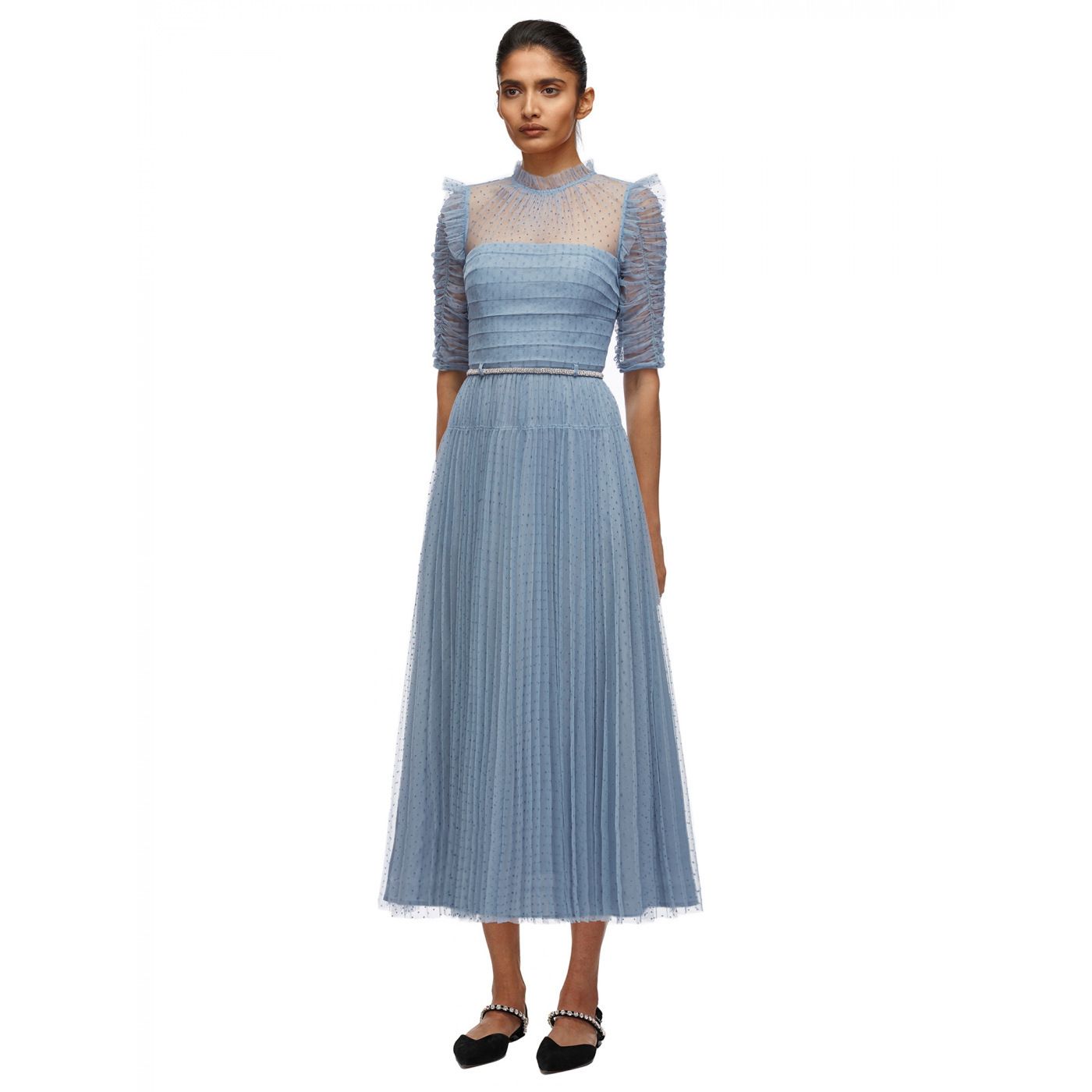 New!! Self-portrait Dot Mesh Trim Midi Dress (SELF PORTRAIT New!! Self-portrait Dot Mesh Trim Midi Dress (SELF PORTRAIT