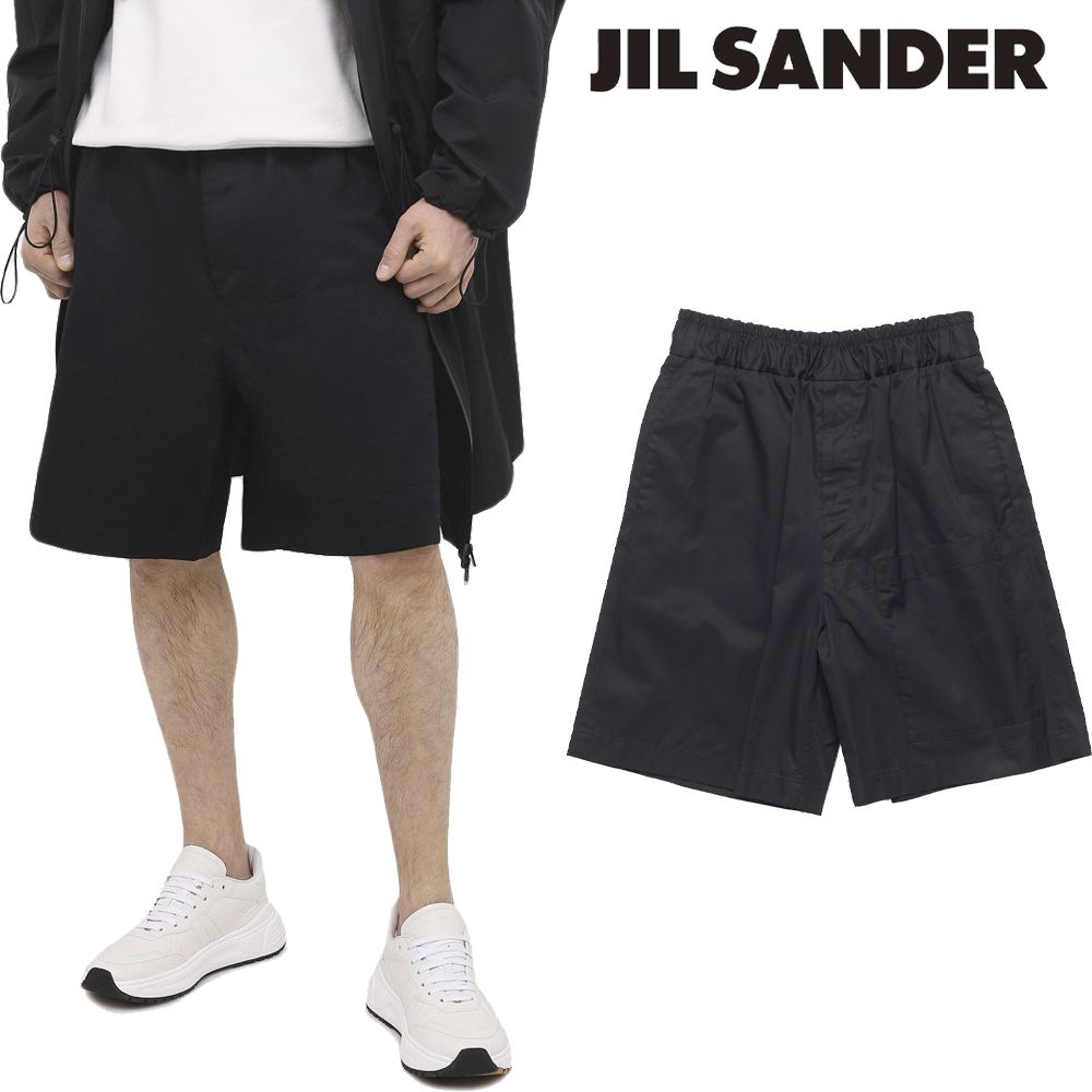 【JIL SANDER】コットン★ニーポケット ハーフパンツ Black