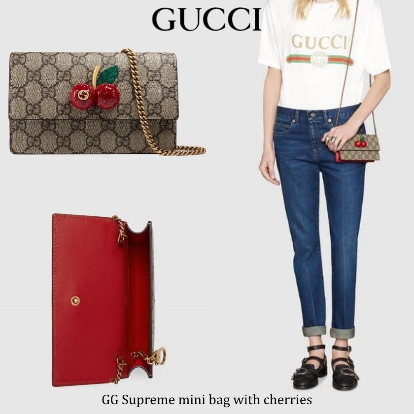グッチ チェリー GG スプリーム キャンバス ミニ バッグ (GUCCI ...