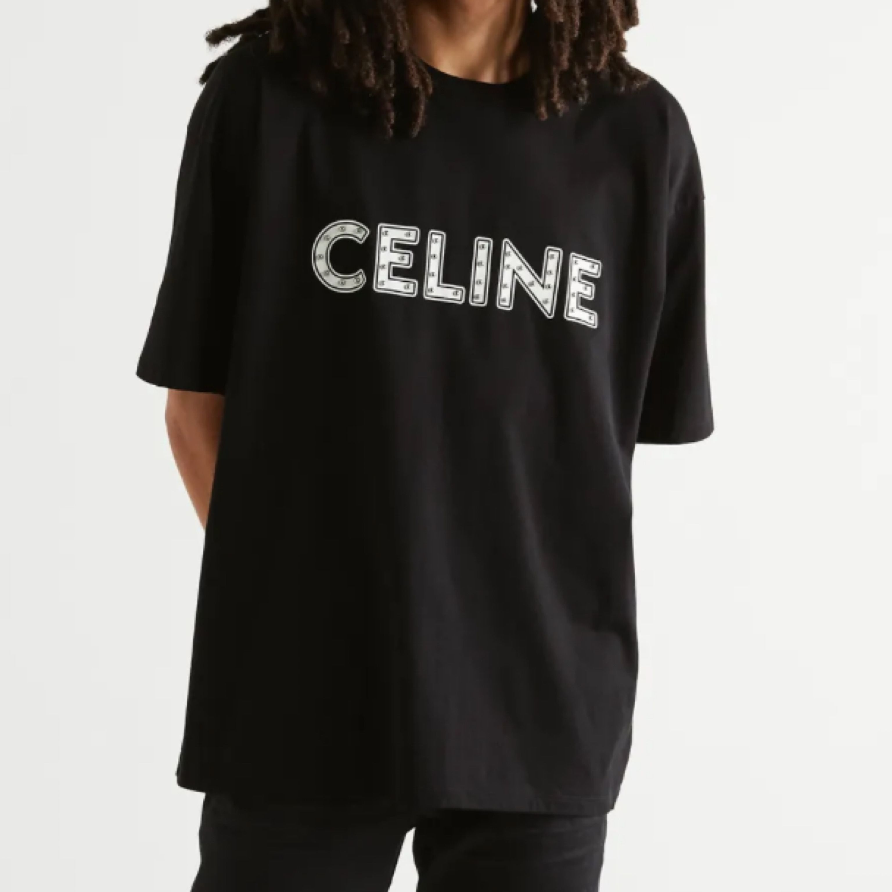 セリーヌオム スタッズロゴプリントコットンジャージーTシャツ (CELINE セリーヌオム スタッズロゴプリントコットンジャージーTシャツ (CELINE