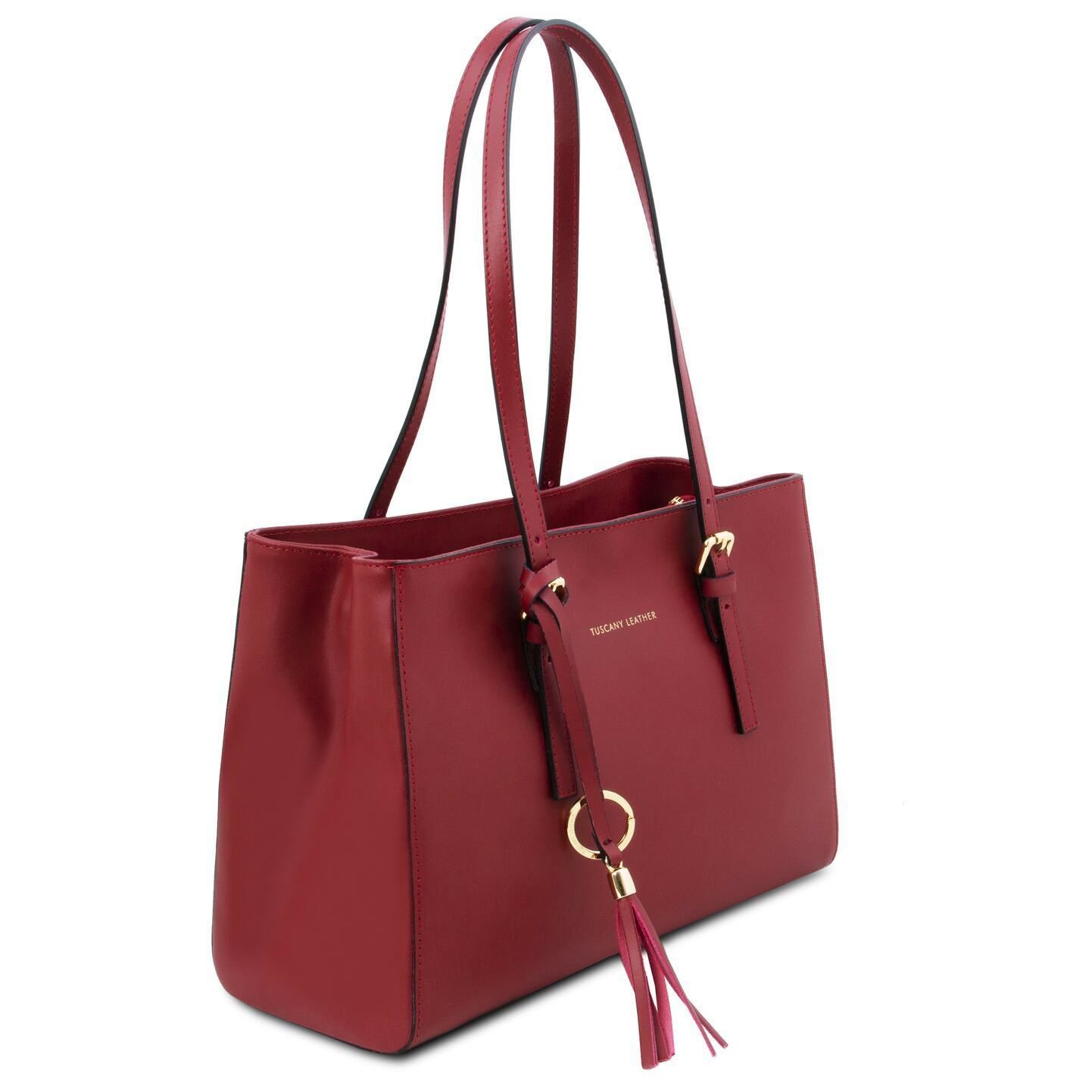 イタリア製【Tuscany Leather】タッセルつきレザートートバッグ イタリア製【Tuscany Leather】タッセルつきレザートートバッグ