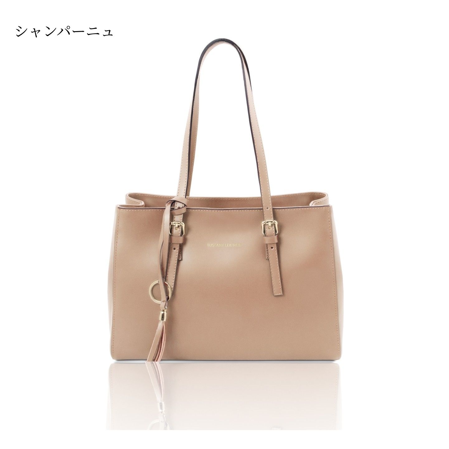 イタリア製【Tuscany Leather】タッセルつきレザートートバッグ イタリア製【Tuscany Leather】タッセルつきレザートートバッグ