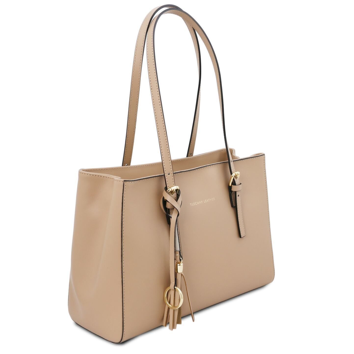 イタリア製【Tuscany Leather】タッセルつきレザートートバッグ イタリア製【Tuscany Leather】タッセルつきレザートートバッグ