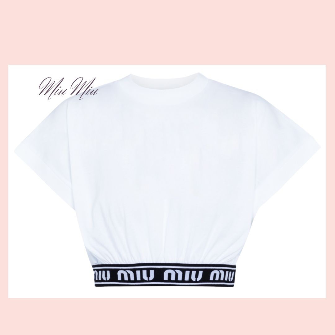 ☆MIU MIU☆ ロゴバンド×クロップド丈・コットンTシャツ♪ (MiuMiu/T ☆MIU MIU☆ ロゴバンド×クロップド丈・コットンTシャツ♪ (MiuMiu/T