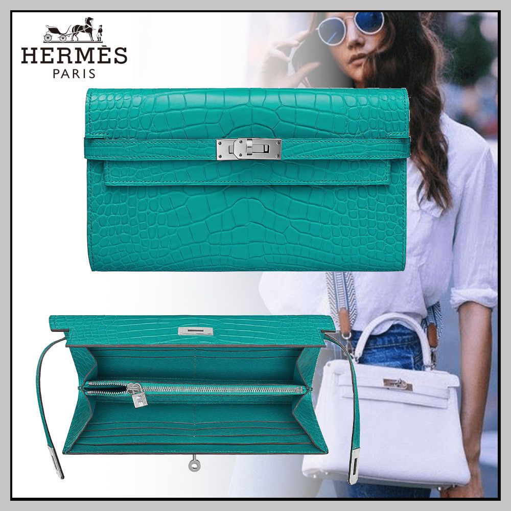 エルメス ケリーウォレット アリゲーター HERMES ブルーパオン (HERMES