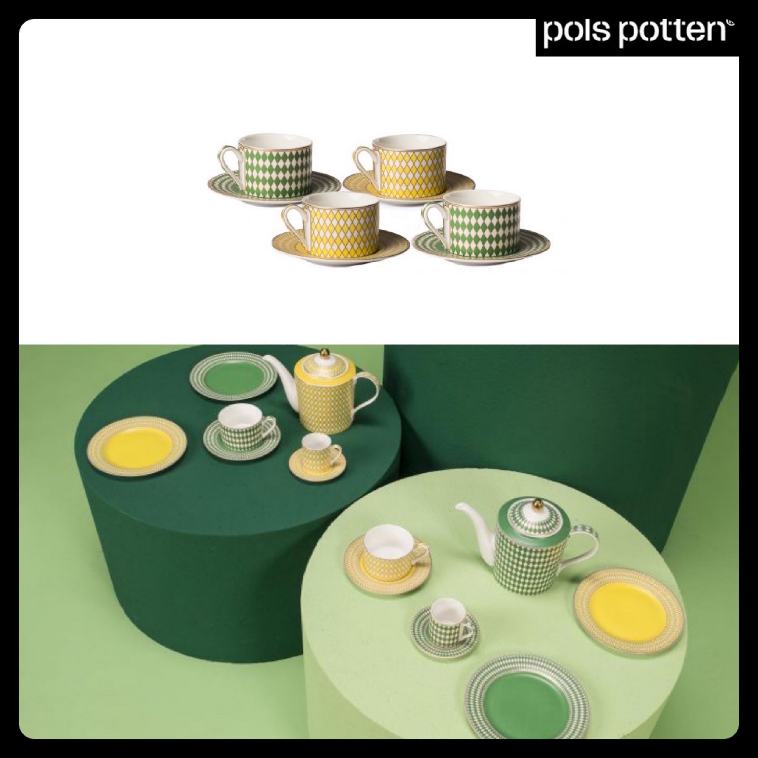 pols potten】 ティーカップ&ソーサー / 4個セット (pols potten 定期店舗販売 カップ&ソーサー、4個 食器