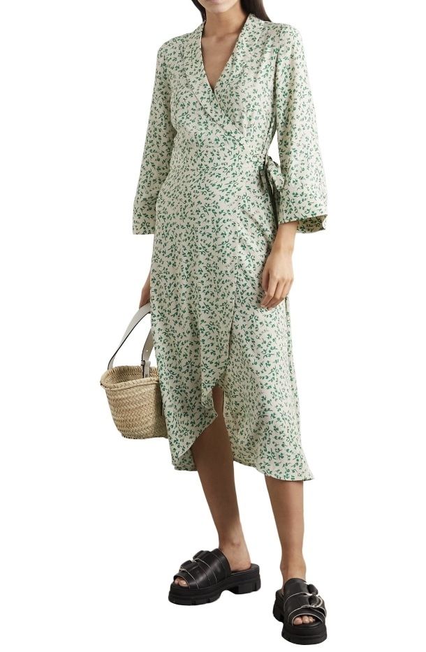 【送料込】GANNI_クレープ ラップドレス GANNI クレープ ミディラップドレス ポルカドット | THE OUTNET