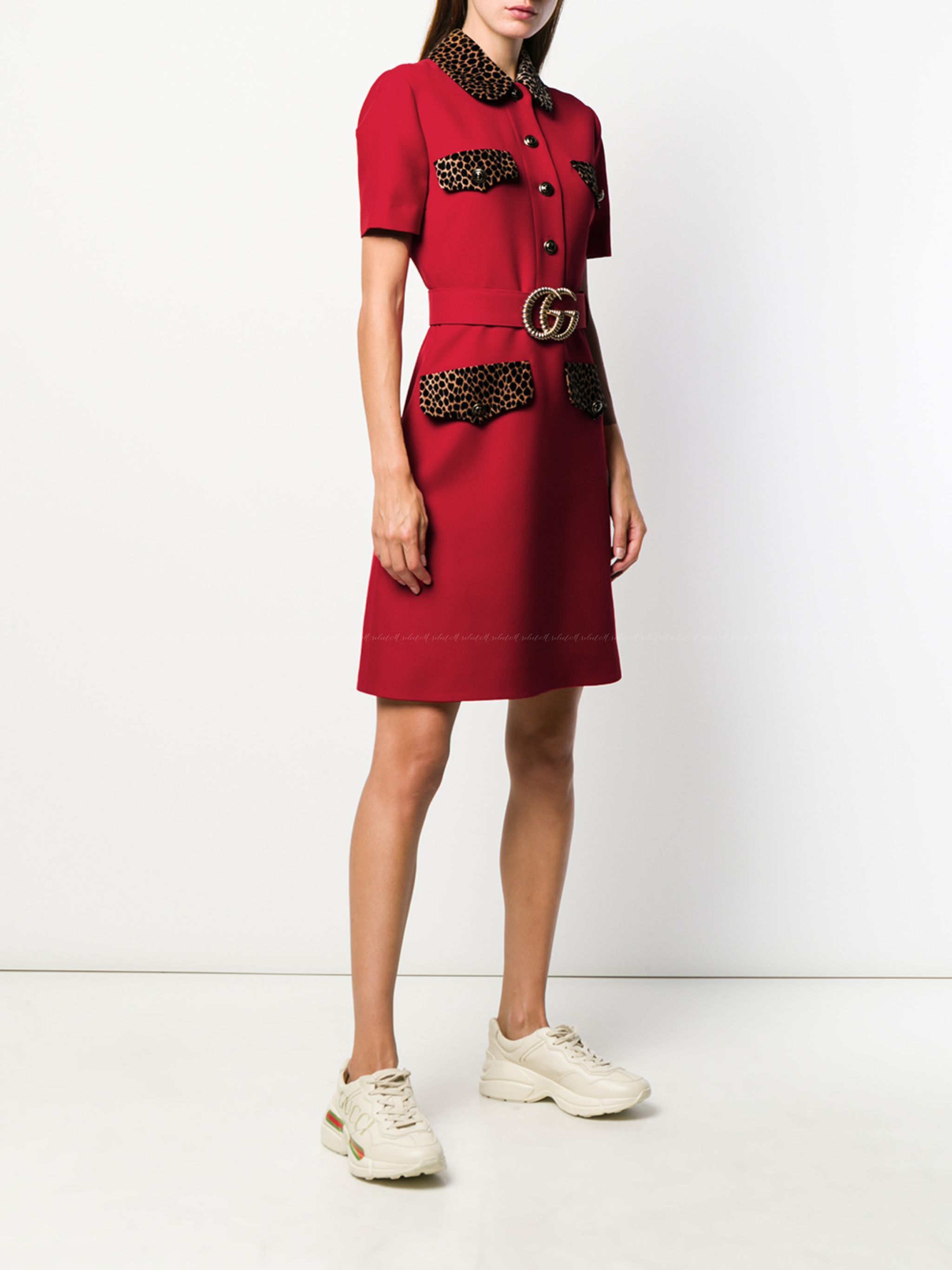希少☆【GUCCI】レオパ 丸襟 レッド ワンピース GGベルト付 (GUCCI ...