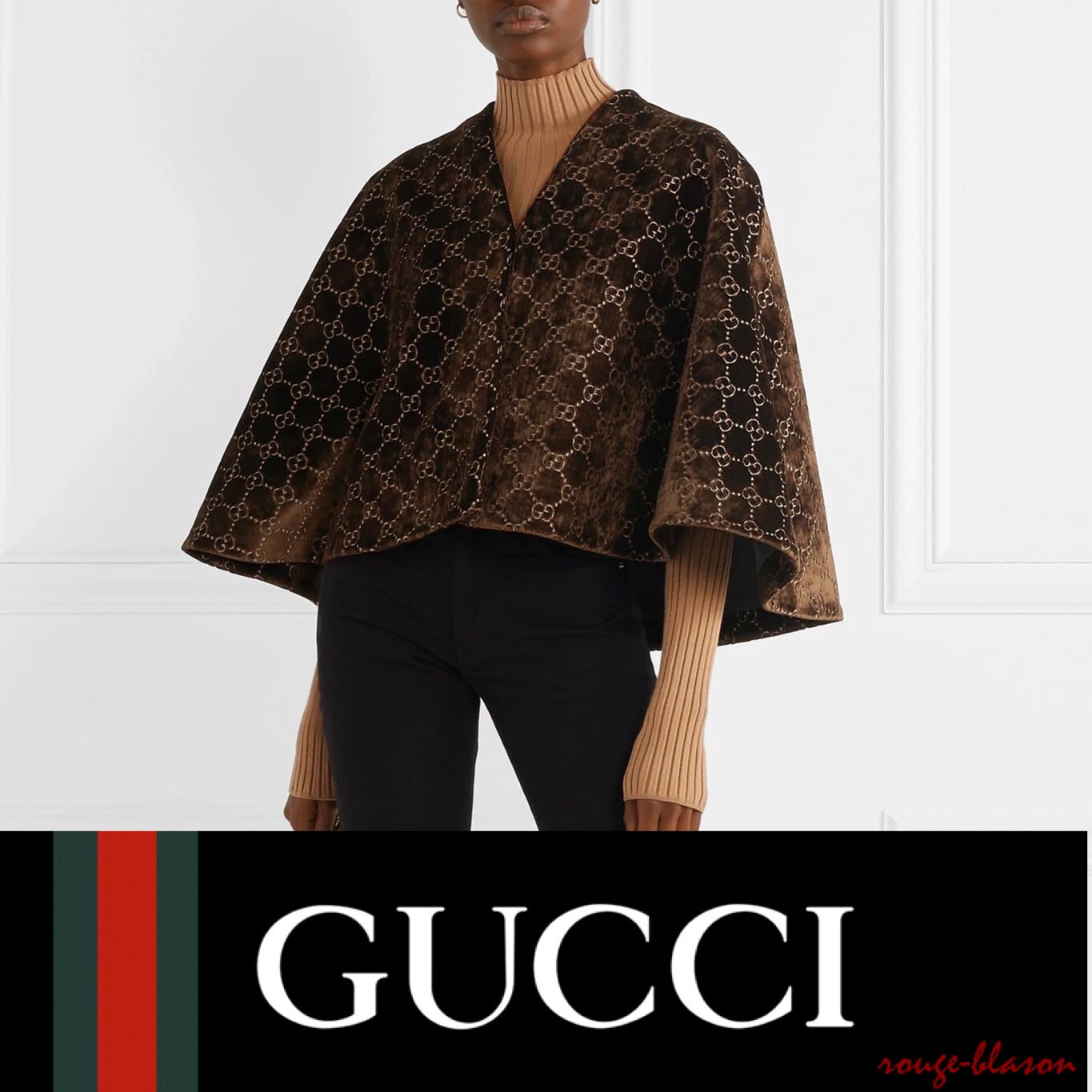 定価約25 GUCCIグッチ GG柄ベルベットケープ M-