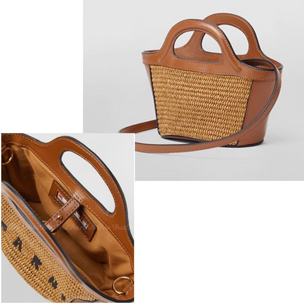 マルニ国内発∞SMALL TROPICALIA かごバッグ Tropicalia Small Bag in black leather and raffia-effect