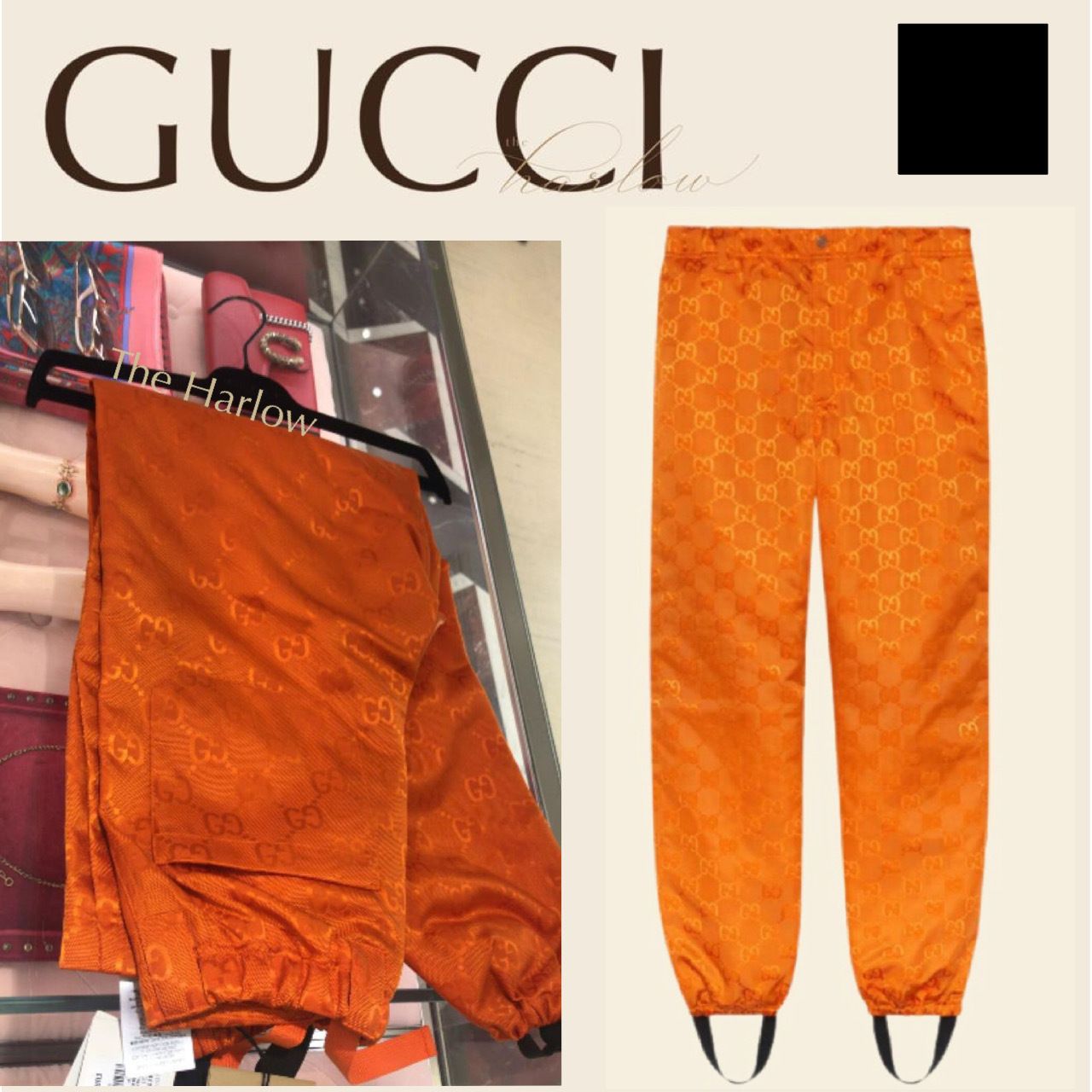 GUCCI パンツ ボトムス GG オレンジ モノグラム 新作 男 プレタ