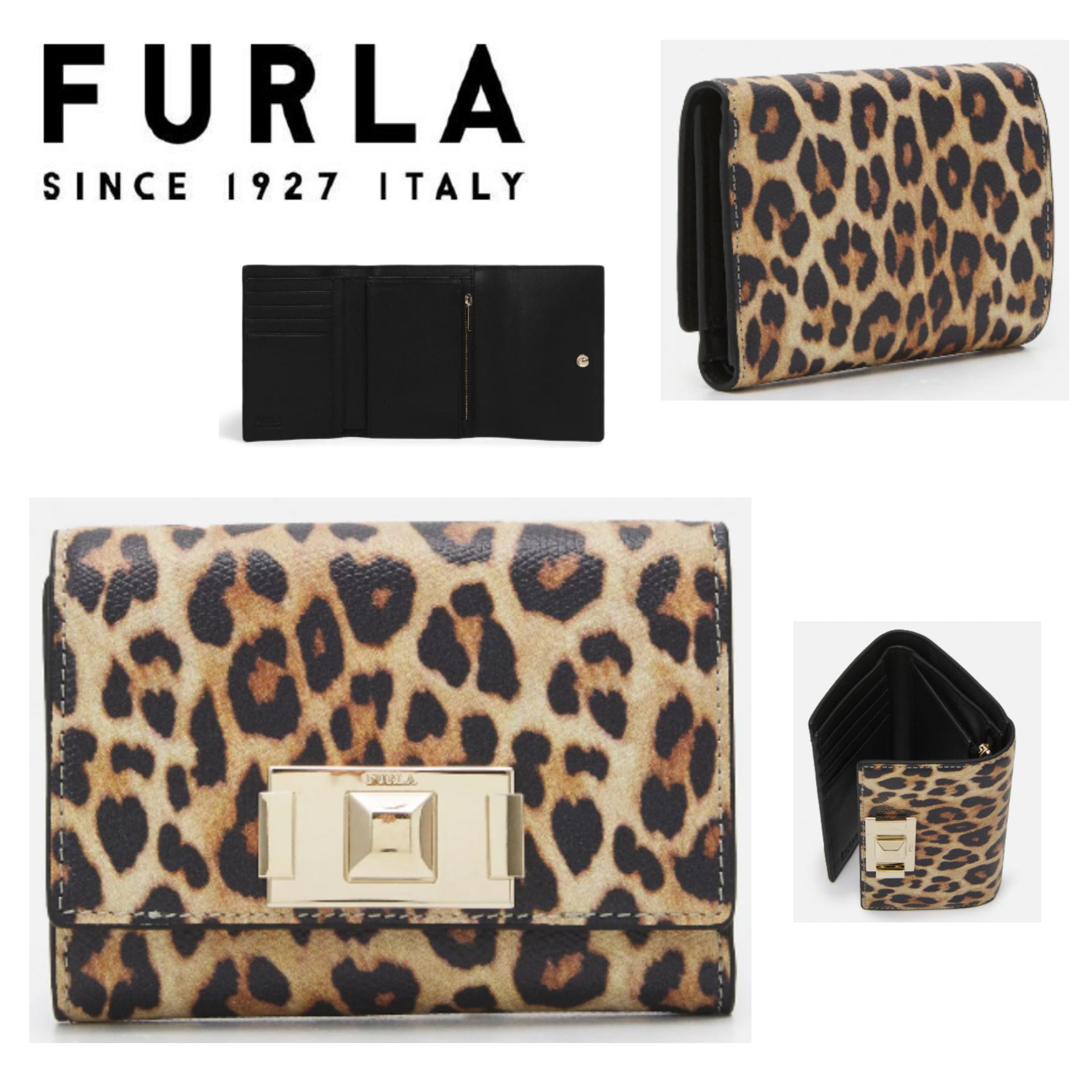 卸し売り購入 SALE☆Mimi'ロゴ【送込FURLA】小銭CC3折中財布☆レオパード柄/革 小物