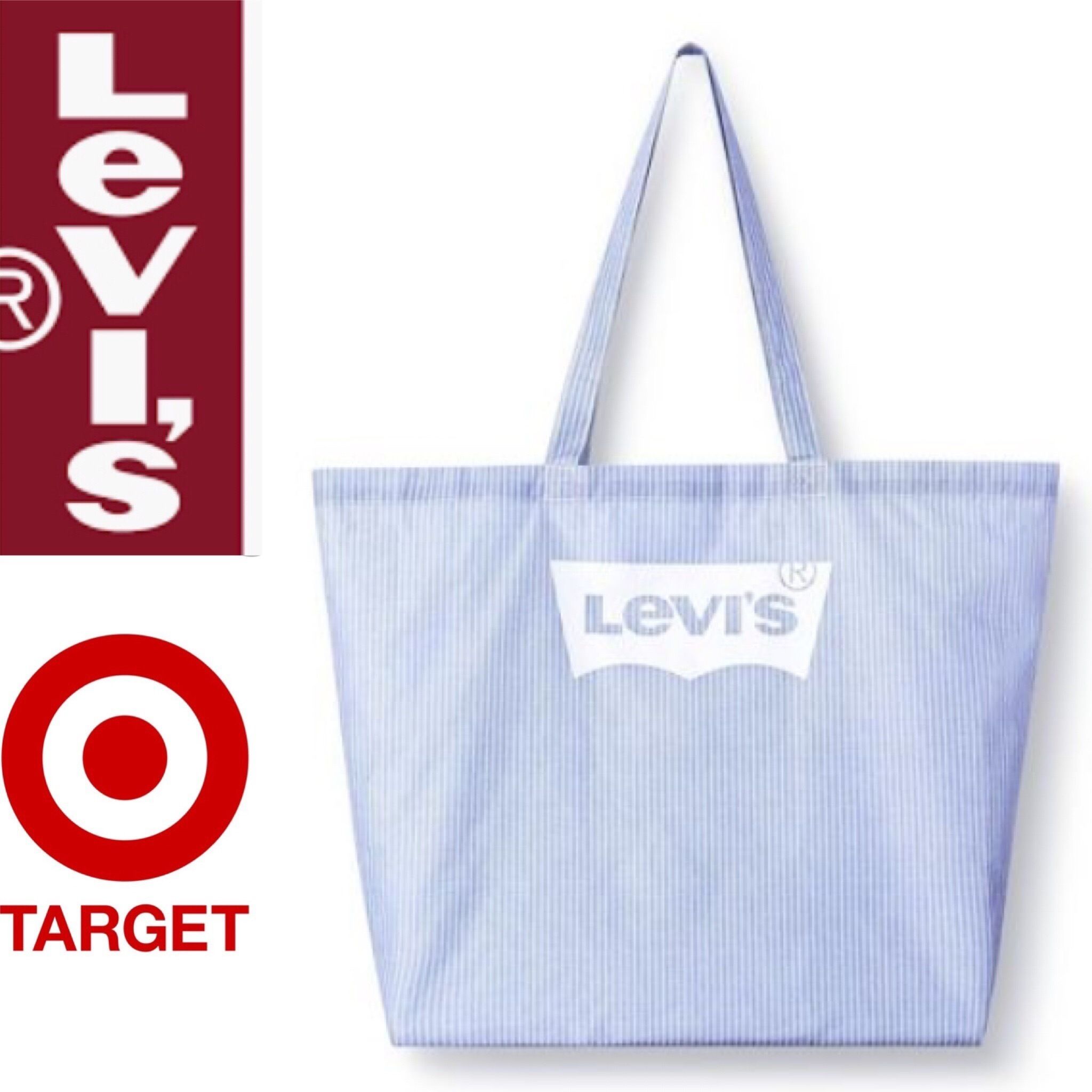 人気商品ランキング Levi's×Target限定コラボ◎折畳みエコバッグ(白/水色ストライプ バッグ