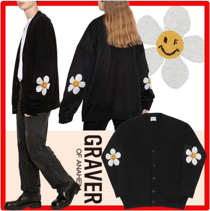 ☆人気☆【GRAVER】☆Elbow flower smile knit cardiga.n☆ ☆人気☆【GRAVER】☆Elbow flower smile knit cardiga.n☆