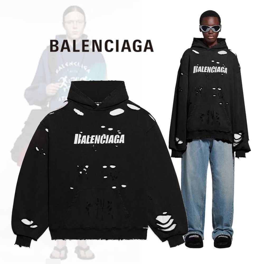 ○送料込○BALENCIAGA○CAPS DESTROYED フーディー IN ブラック ○送料込○BALENCIAGA○CAPS DESTROYED フーディー IN ブラック