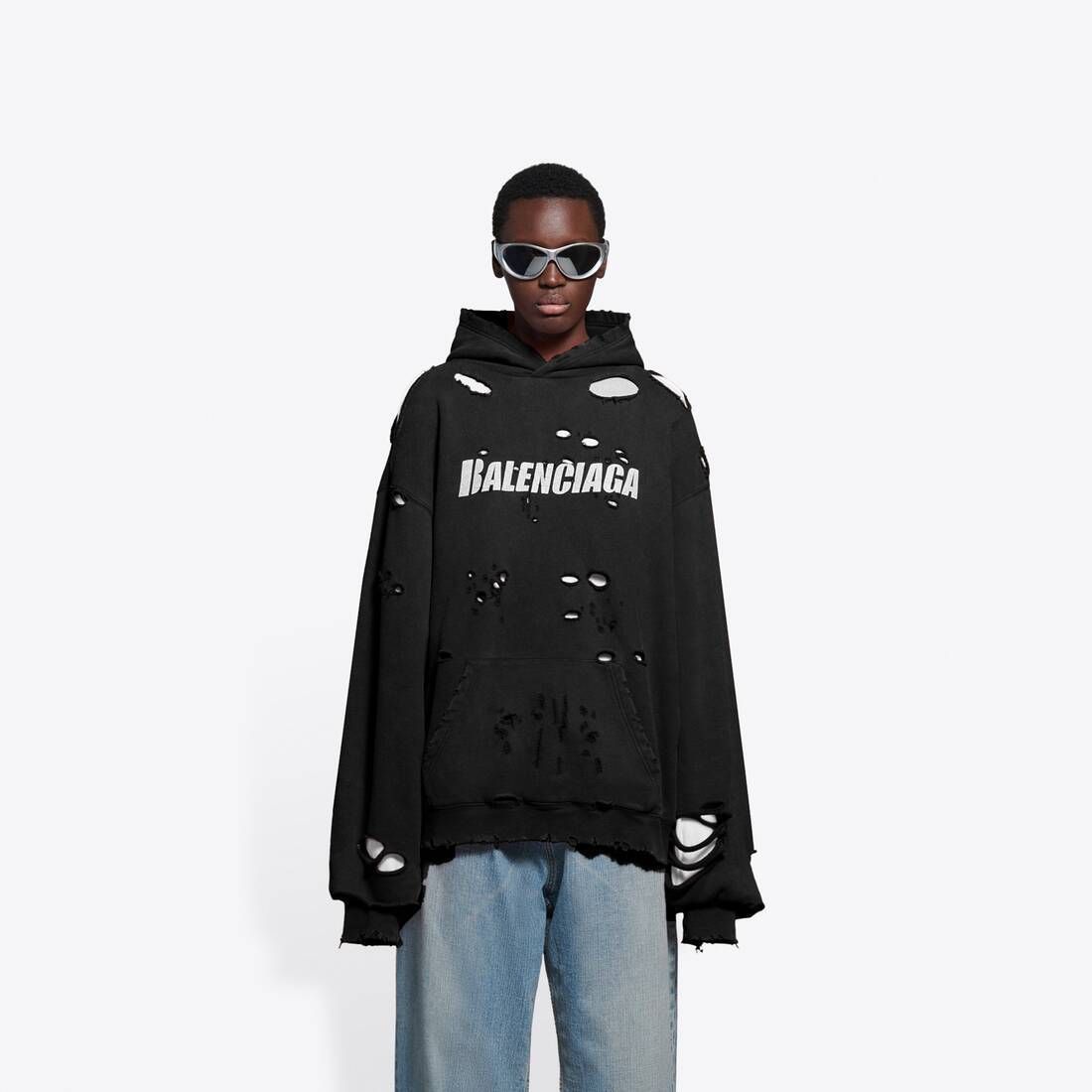 ○送料込○BALENCIAGA○CAPS DESTROYED フーディー IN ブラック ○送料込○BALENCIAGA○CAPS DESTROYED フーディー IN ブラック