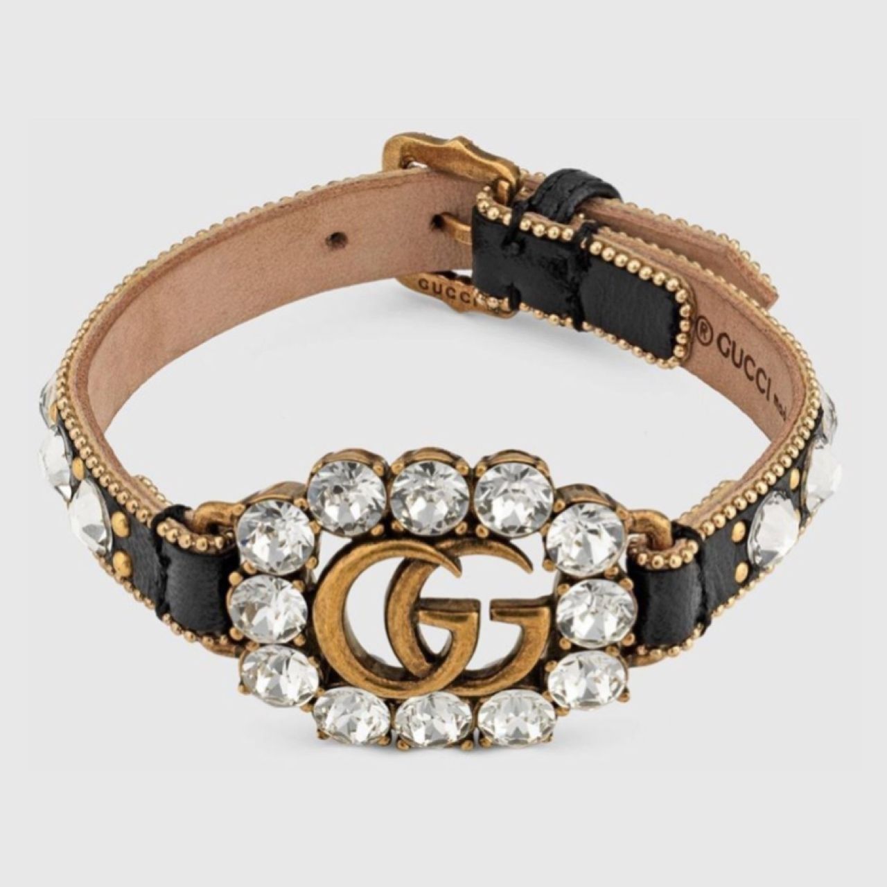 GUCCI】GGロゴ☆クリスタル付きレザーベルトブレスレット☆黒 (GUCCI GUCCI】GGロゴ☆クリスタル付きレザーベルトブレスレット☆黒 (GUCCI