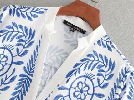 ワンピース 長袖 ブルーフローラルプリント花柄エスニック調 T03