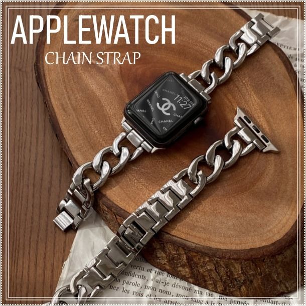 セール 登場から人気沸騰 Apple Watch チェーンバンド シルバー レザーシルバー 38mm