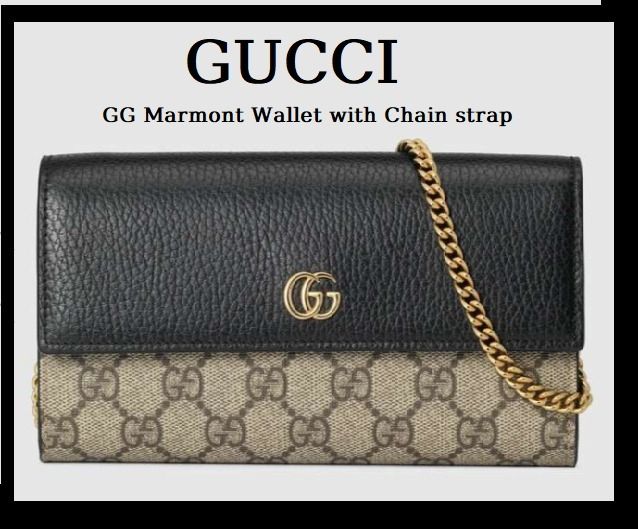 GUCCI】大人気グッチGG マーモント チェーンストラップ 長財布 (GUCCI