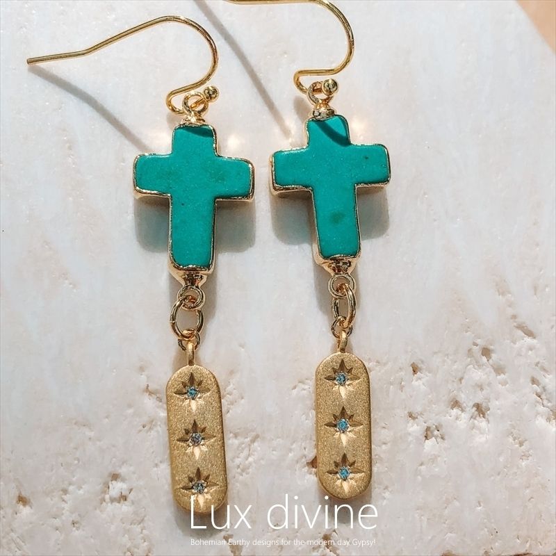 ターコイズ Turquoise STARLIGHT CROSS ピアス☆Luxdivine #1031 (Lux ...