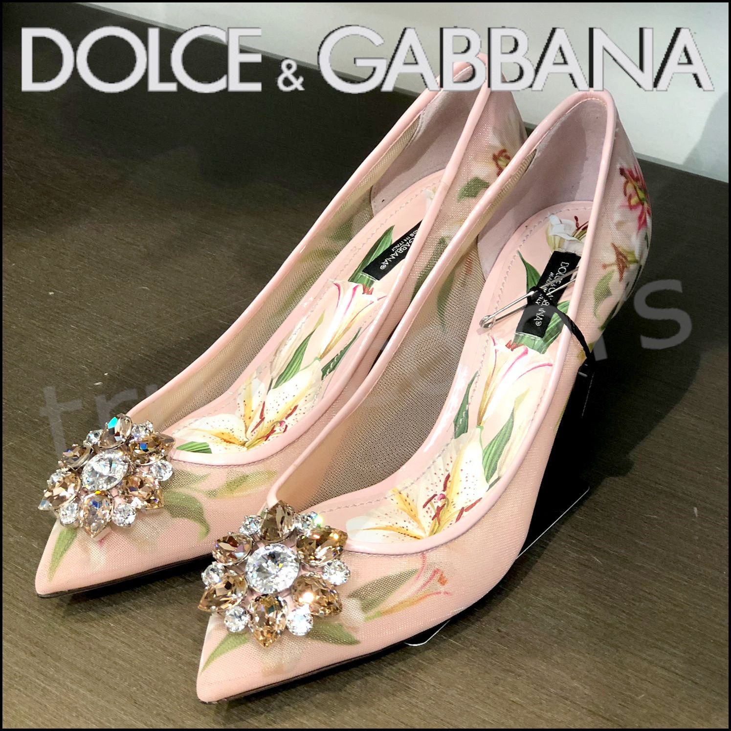 DOLCE&GABBANA ドルガバ ビジュー付き リリー柄 パンプス (Dolce DOLCE&GABBANA ドルガバ ビジュー付き リリー柄 パンプス (Dolce