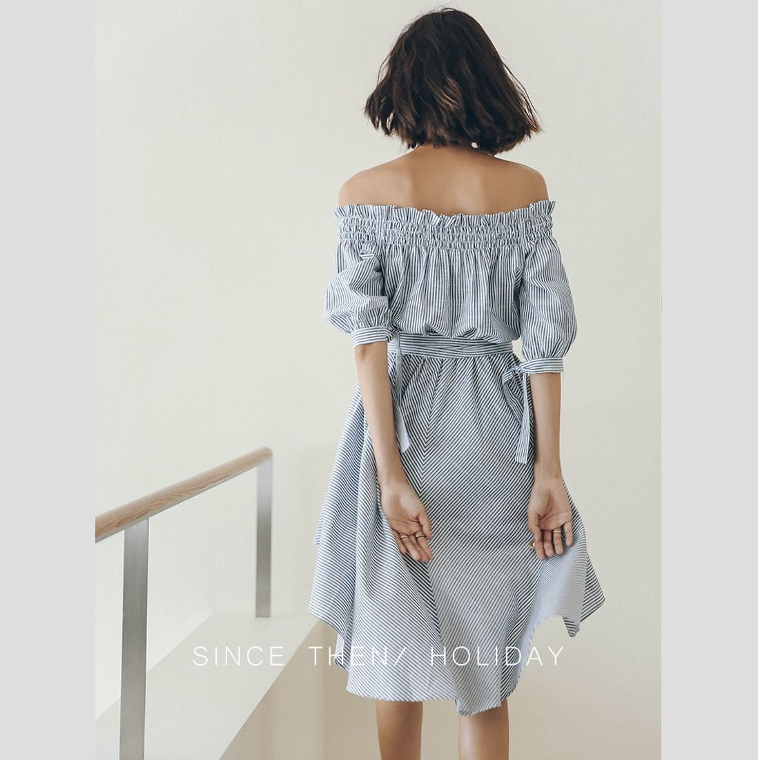 関税・送料込】since then☆ストライプ オフショルダー ワンピ (Since 関税・送料込】since then☆ストライプ オフショルダー ワンピ (Since