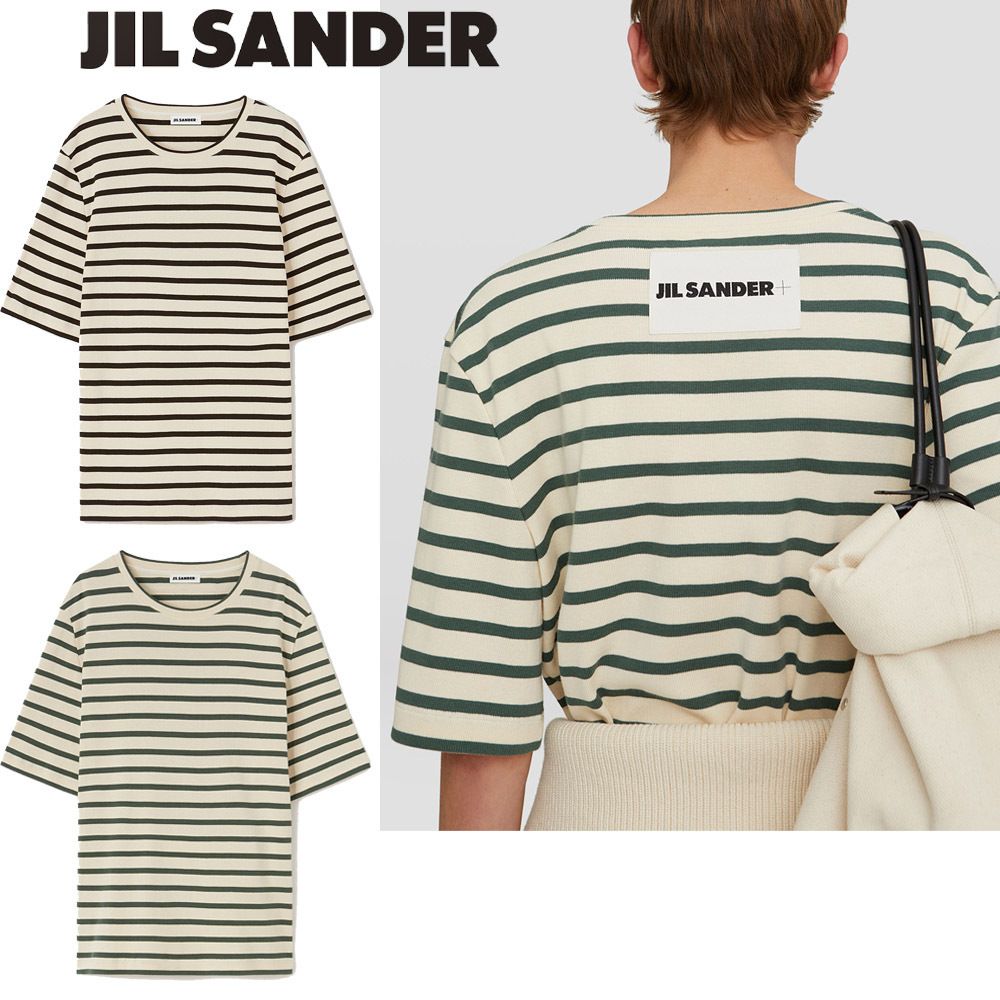 JIL SANDER】SS21☆ロゴラベル ボーダー Tシャツ Green Gray (Jil JIL SANDER】SS21☆ロゴラベル ボーダー Tシャツ Green Gray (Jil
