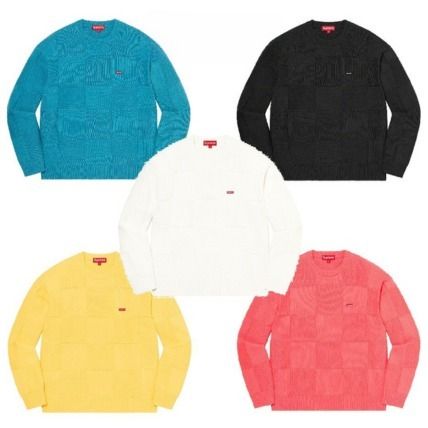 SUPREME シュプリーム 21SS Tonal Checkerboard Small Box Sweater チェッカーボード スモールボックスロゴ ニット セーター イエロー