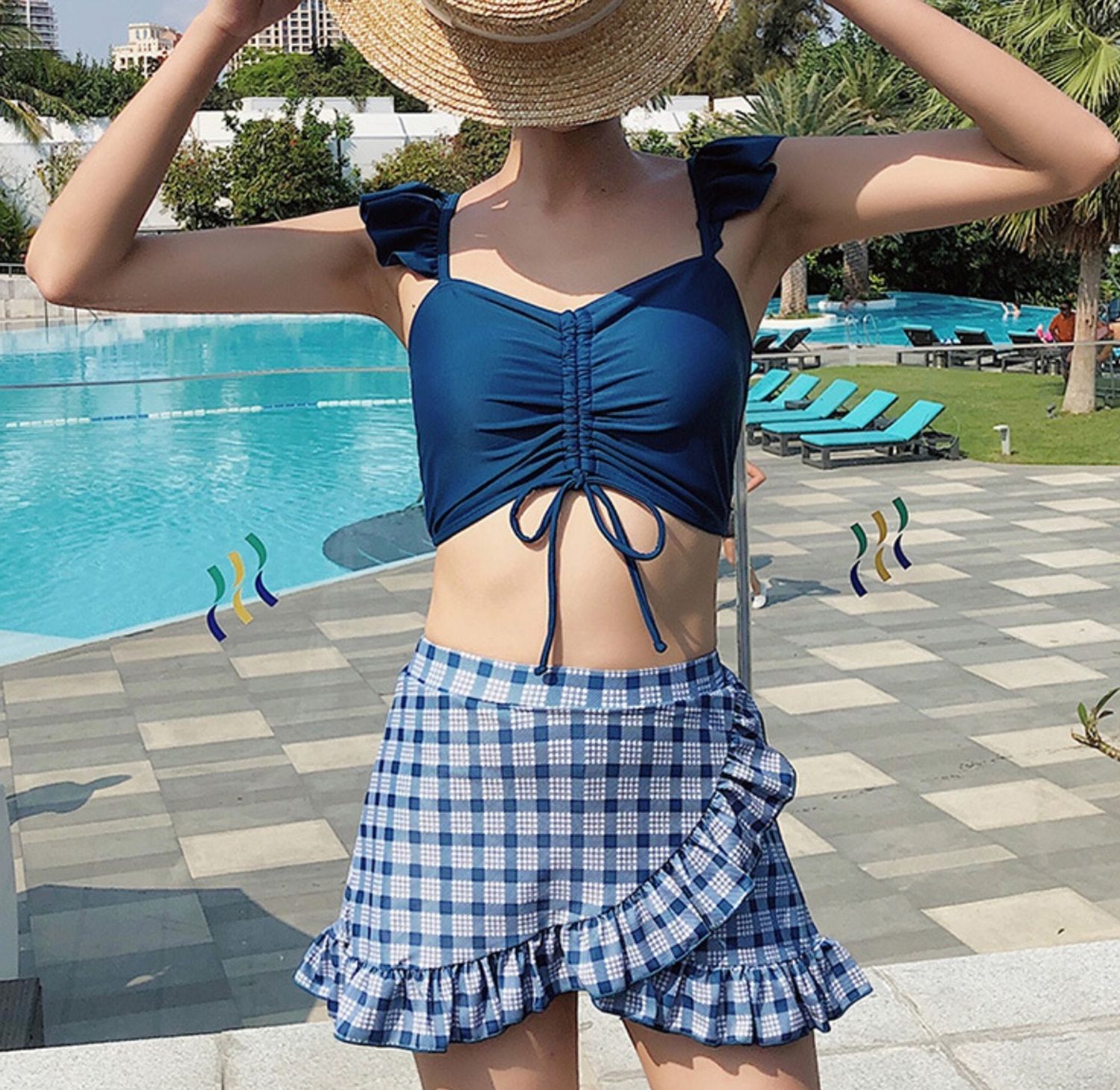 ビキニ チェク柄水着 可愛い 体型カバー タンキニ タンキニ Buyma
