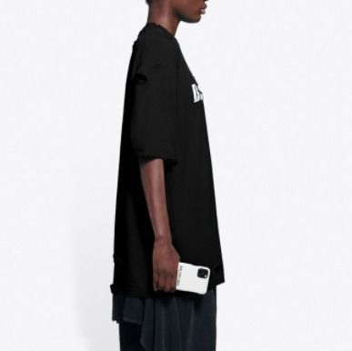 BALENCIAGA】21SS ロゴ 穴あき加工 ダメージTシャツ (BALENCIAGA/T BALENCIAGA】21SS ロゴ 穴あき加工 ダメージTシャツ (BALENCIAGA/T