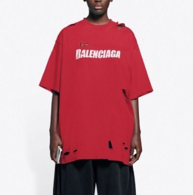 BALENCIAGA】21SS ロゴ 穴あき加工 ダメージTシャツ (BALENCIAGA/T BALENCIAGA】21SS ロゴ 穴あき加工 ダメージTシャツ (BALENCIAGA/T