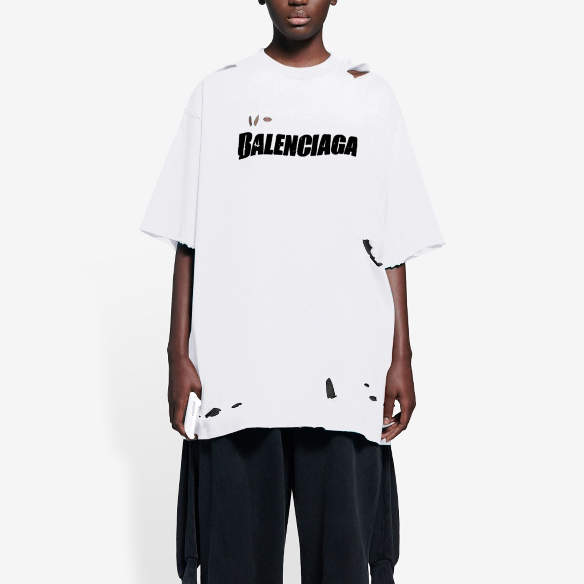 BALENCIAGA】21SS ロゴ 穴あき加工 ダメージTシャツ (BALENCIAGA/T BALENCIAGA】21SS ロゴ 穴あき加工 ダメージTシャツ (BALENCIAGA/T