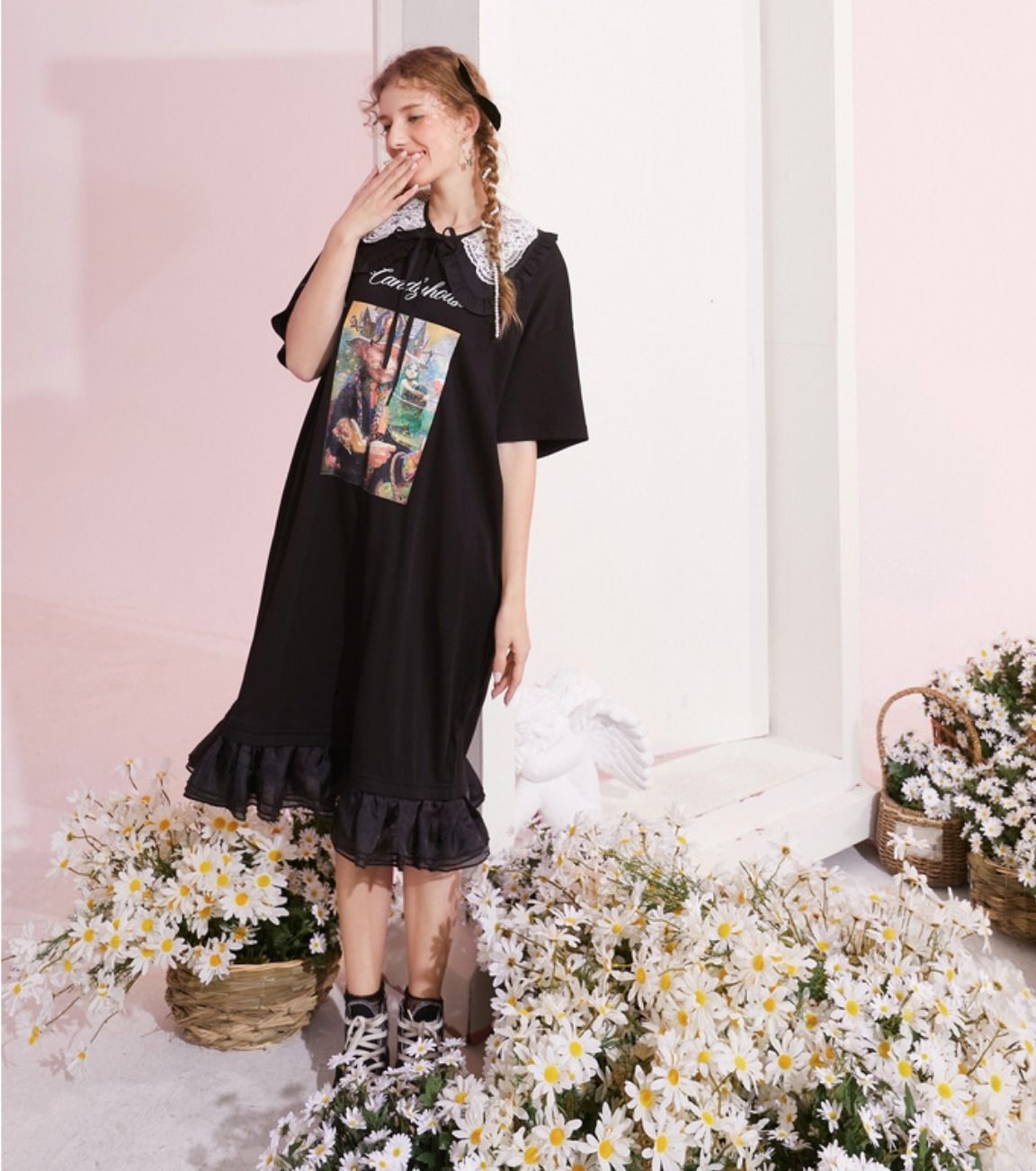 ELF SACK エルフサック☆レース 付け襟 フリル Tシャツ ワンピ (ELF ELF SACK エルフサック☆レース 付け襟 フリル Tシャツ ワンピ (ELF